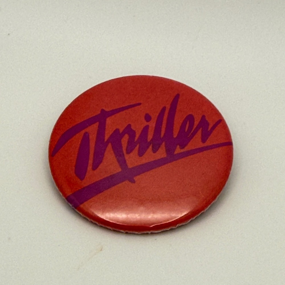 Vintage 1984 Michael Jackson Thriller Pin Button Red Purple Morning Line Inc MJ